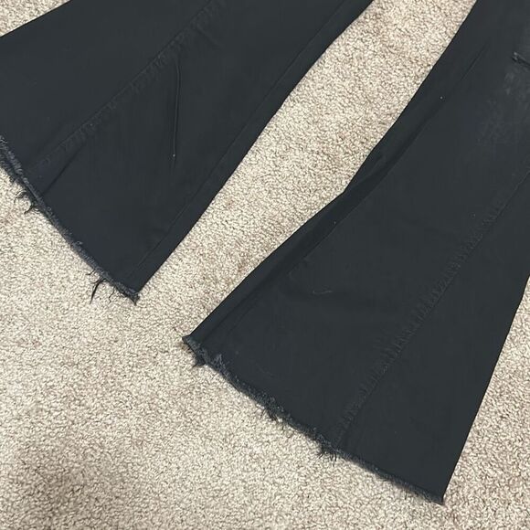Women's M Pull On Bell Bottom Flare Jeans Black Distressed Grunge Stretchy - Picture 6 of 9